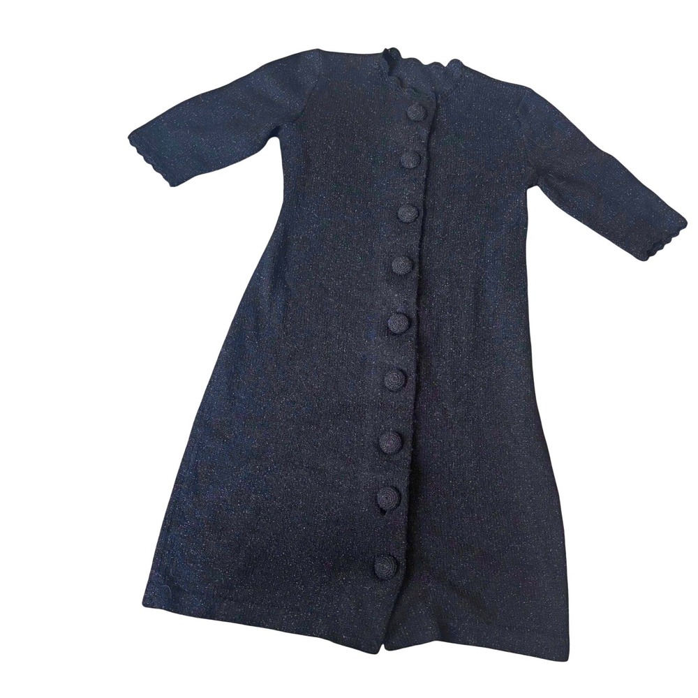 Vintage 60s/70s Sparkly Black Buttonup Cardigan Midi Dress M/L